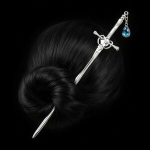 NEW Norse Sword Style Hair Pin With Blue Jewel Accent